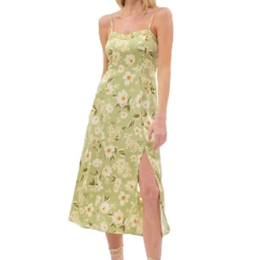 Green Floral Sleeveless Midi Dress
